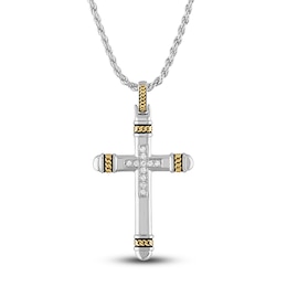 1933 by Esquire Men's Diamond Cross Necklace 1/10 ct tw Round 14K Yellow Gold Plated/Sterling Silver 22&quot;