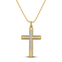 1933 by Esquire Men's Diamond Cross Necklace 1/5 ct tw Round 14K Yellow Gold-Plated Sterling Silver 22&quot;