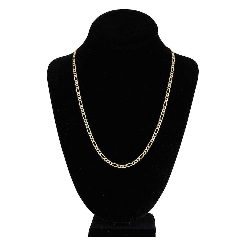 Solid Figaro Chain Necklace 14K Two-Tone Gold 22" 3.9mm