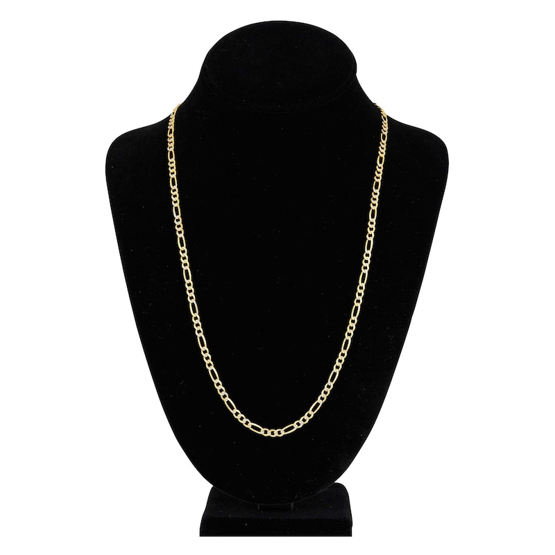 Solid Figaro Chain Necklace 14K Two-Tone Gold 24" 3.9mm