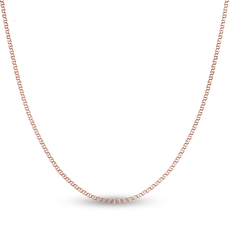 Flat Solid Mariner Chain Necklace 14K Rose Gold 20" 2.2mm