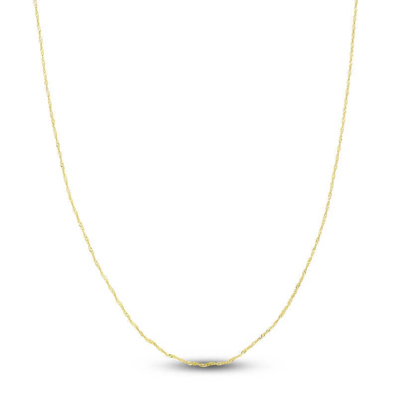 Solid Singapore Chain Necklace 14K Yellow Gold 16" 1.15mm