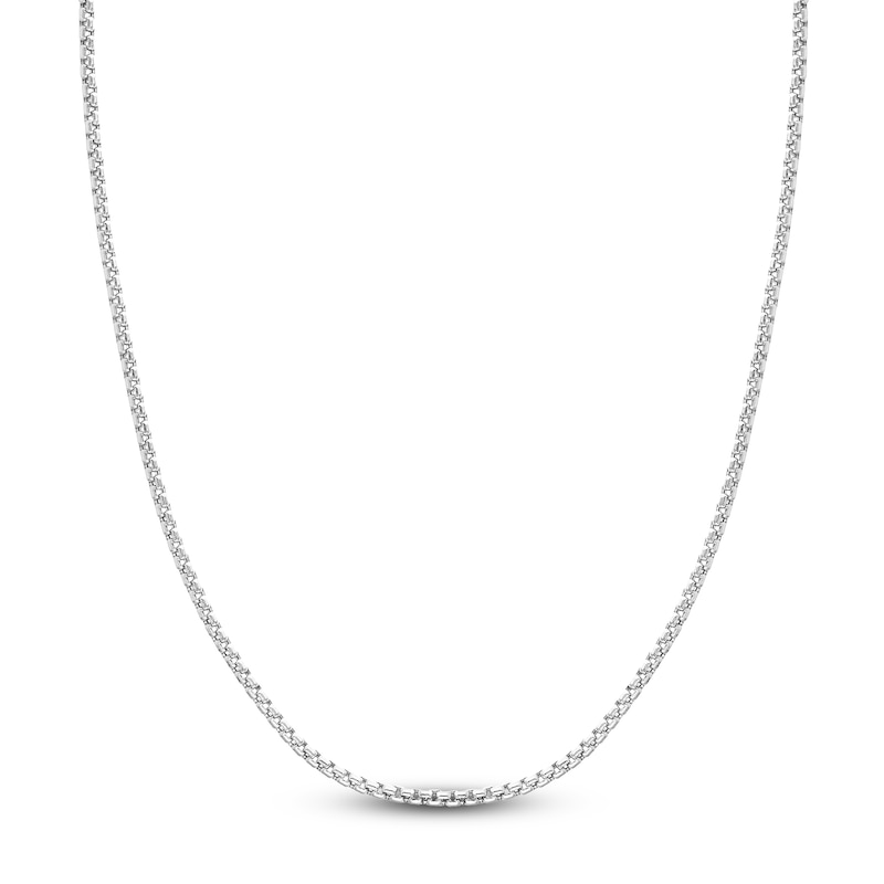 Hollow Round Box Chain Necklace 14K White Gold 16" 2.6mm