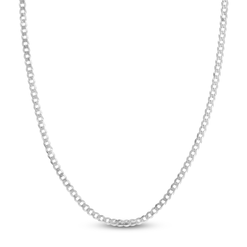 Light Solid Curb Link Necklace 14K White Gold 18" 4.4mm