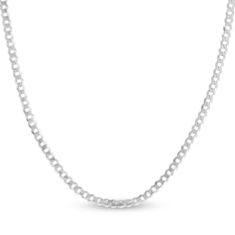 Light Solid Curb Link Necklace 14K White Gold 24&quot; 4.4mm