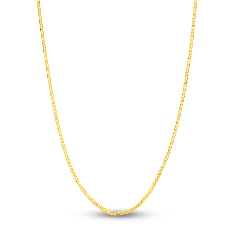 Square Solid Wheat Chain Necklace 14K Yellow Gold 16" 1mm