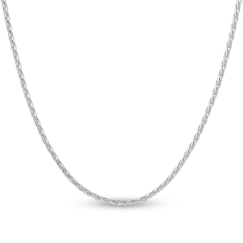 Diamond-Cut Round Solid Wheat Chain Necklace 14K White Gold 24" 1.05mm
