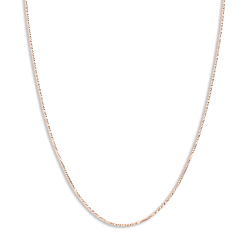 Round Solid Wheat Chain Necklace 14K Rose Gold 18" 1.05mm