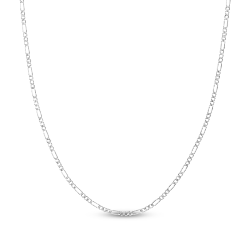 Solid Figaro Chain Necklace 14K White Gold 18" 2.36mm