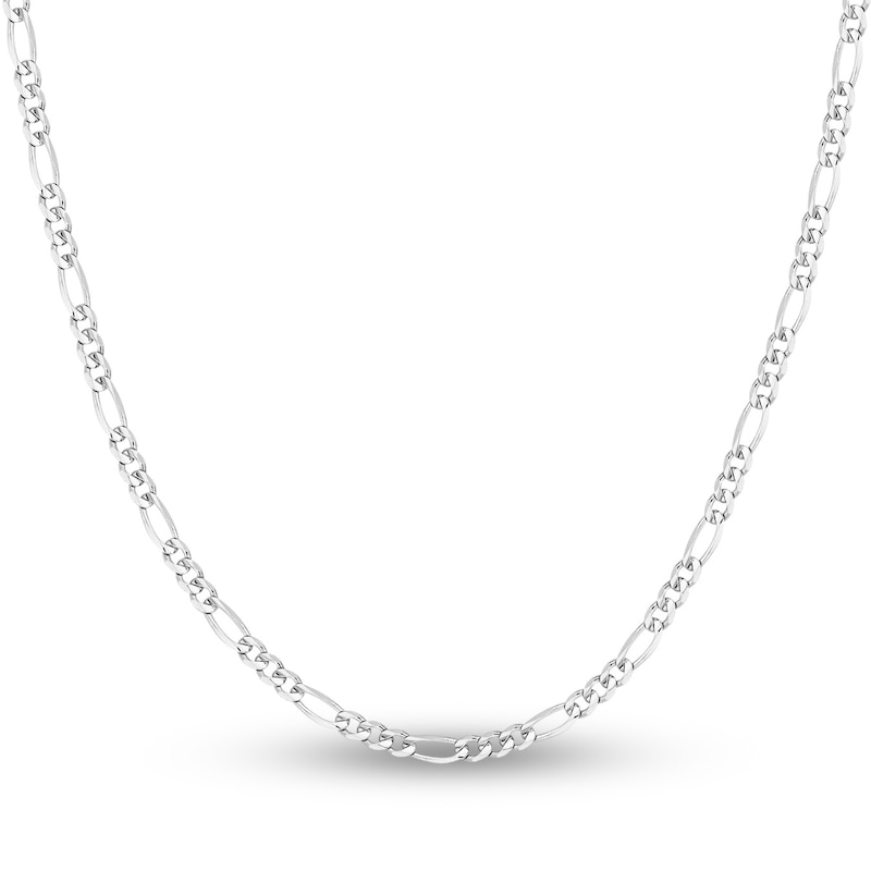 Solid Figaro Chain Necklace 14K White Gold 18" 3.2mm