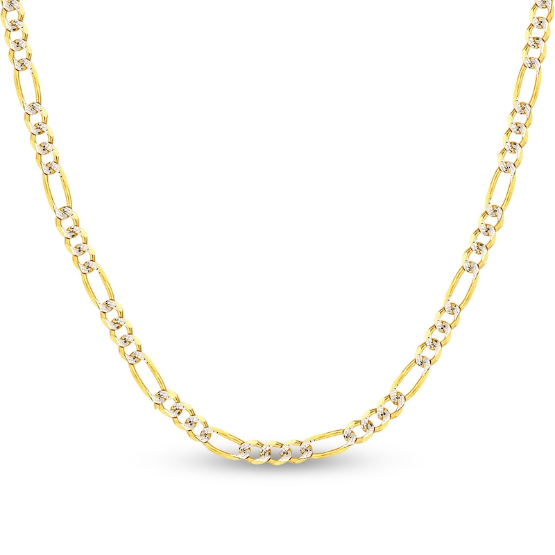 Solid Figaro Chain Necklace 14K Two-Tone Gold 24" 5.8mm