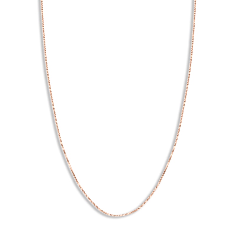 Round Solid Wheat Chain Necklace 14K Rose Gold 16" 1.25mm