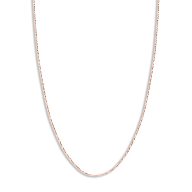 Round Solid Wheat Chain Necklace 14K Rose Gold 18" 1.25mm