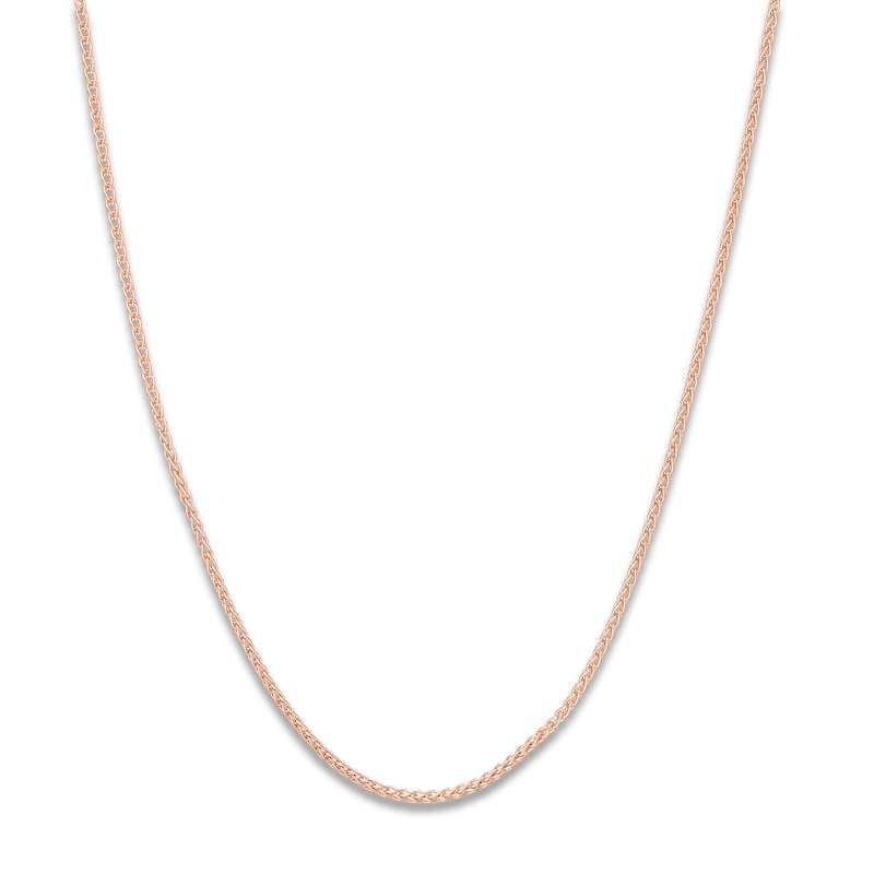 Round Solid Wheat Chain Necklace 14K Rose Gold 20" 1.25mm