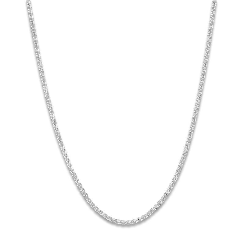 Round Solid Wheat Chain Necklace 14K White Gold 16