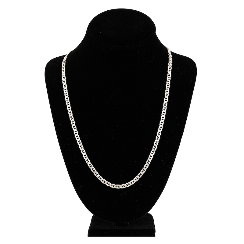 Solid Mariner Chain Necklace 14K White Gold 24" 4.4mm