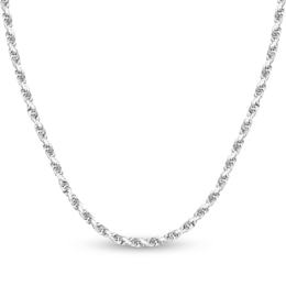 Diamond-Cut Solid Rope Chain Necklace 14K White Gold 24&quot; 3.8mm