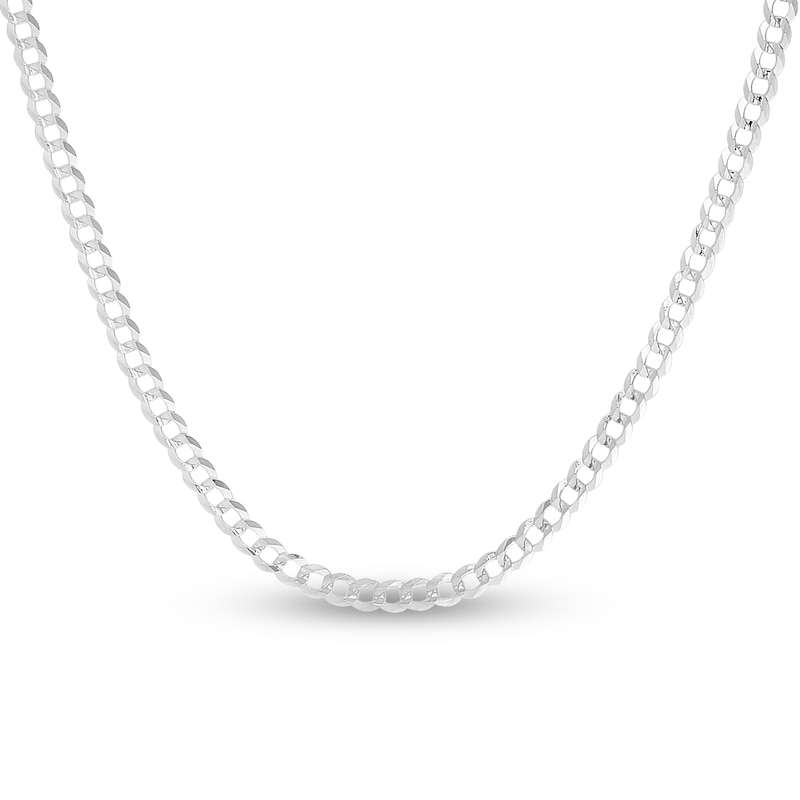 Solid Curb Chain Necklace 14K White Gold 24" 2.6mm