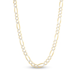 Solid Two-Tone Figaro Chain Necklace 14K Yellow Gold 26&quot; 5.8mm