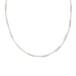 Hollow Diamond-Cut Bead Chain Necklace 14K Tri-Tone Gold 17&quot;