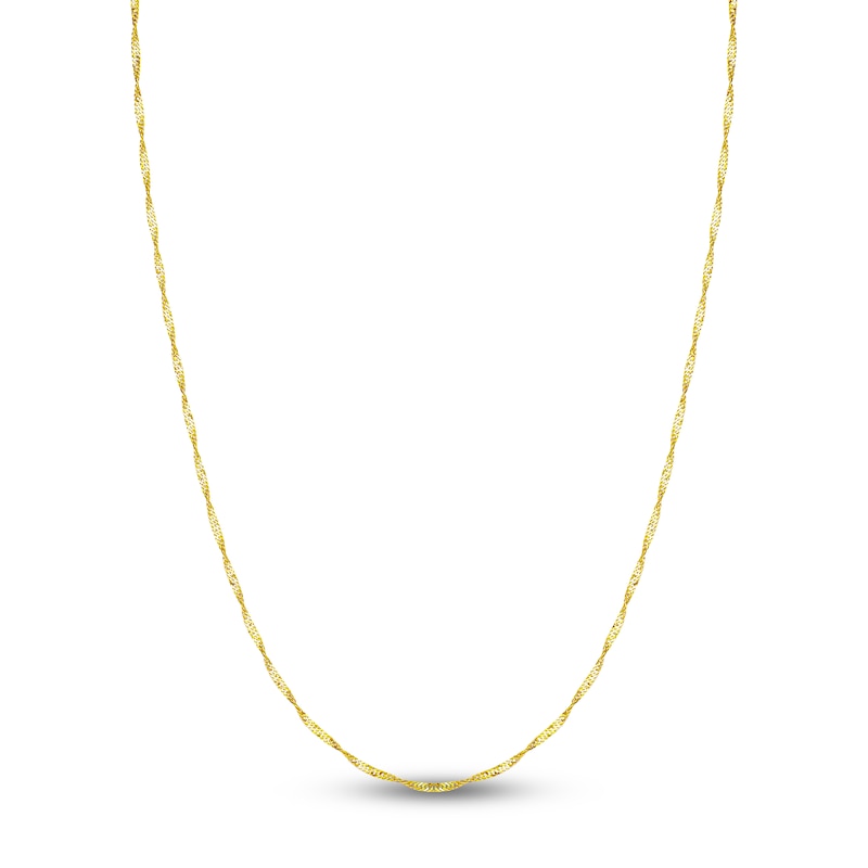 Solid Singapore Chain Necklace 14K Yellow Gold 16" 1.7mm