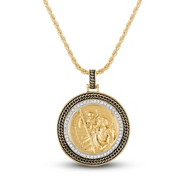 1933 by Esquire Men's Saint Christopher Diamond Pendant 1/3 ct tw Round 14K Yellow Gold-Plated Sterling Silver 22&quot;