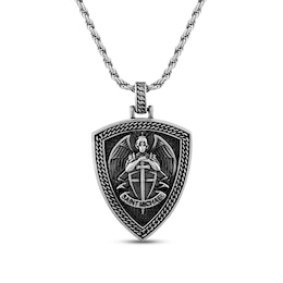1933 by Esquire Men's Solid Saint Michael Shield Pendant Necklace Sterling Silver 22&quot;