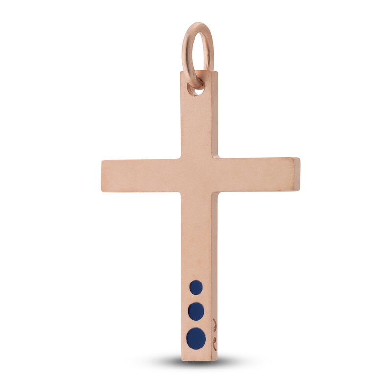 Main Image 1 of Marco Dal Maso Men's Blue Dot Cross Charm Blue Enamel Sterling Silver/18K Rose Gold-Plated