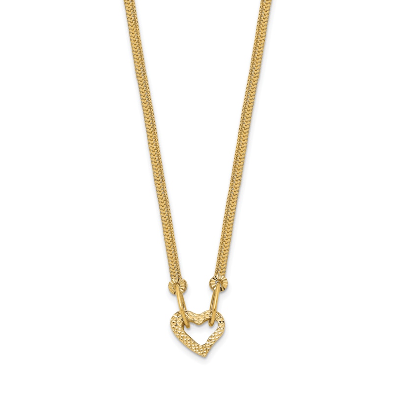 Solid Fancy Puffy Heart Necklace 14K Yellow Gold 16"