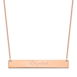 Large Script Bar Necklace 14K Rose Gold 18&quot;