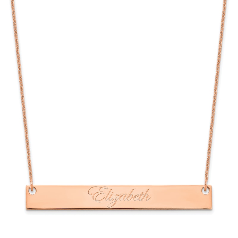 Main Image 1 of Large Script Bar Necklace 14K Rose Gold 18&quot;