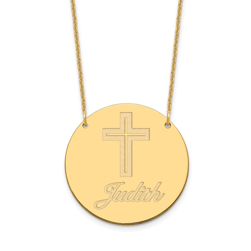 Image/Text Disk Necklace 14K Yellow Gold 18"