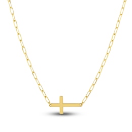 Cross Paperclip Necklace 14K Yellow Gold 18&quot;