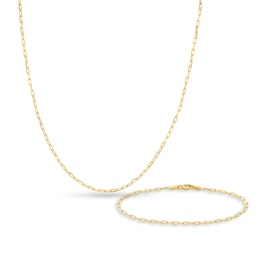 Solid Paperclip Chain Necklace/Bracelet Set 14K Yellow Gold 18&quot;