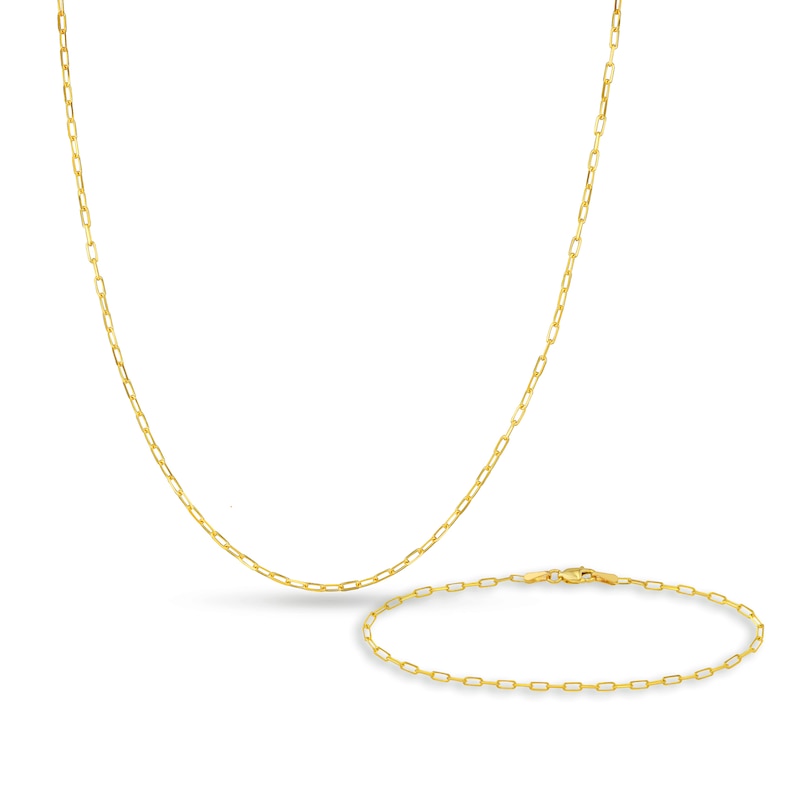 Solid Paperclip Chain Necklace/Bracelet Set 14K Yellow Gold 18"