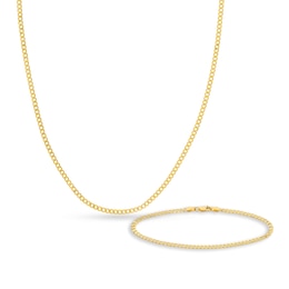 Solid Curb Chain Necklace/Bracelet Set 14K Yellow Gold 18&quot;