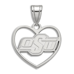 Oklahoma State University Heart Necklace Charm Sterling Silver