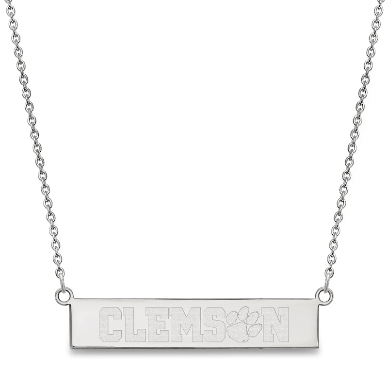 Clemson University Small Bar Necklace Sterling Silver 18"