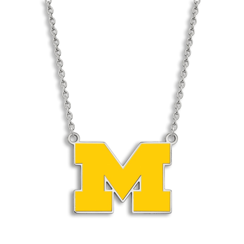 University of Michigan Large Enamel Pendant Necklace Sterling Silver 18