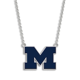 University of Michigan Large Blue Enamel Pendant Necklace Sterling Silver 18&quot;