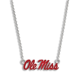 University of Mississippi Red Large Enamel Pendant Necklace Sterling Silver 18&quot;