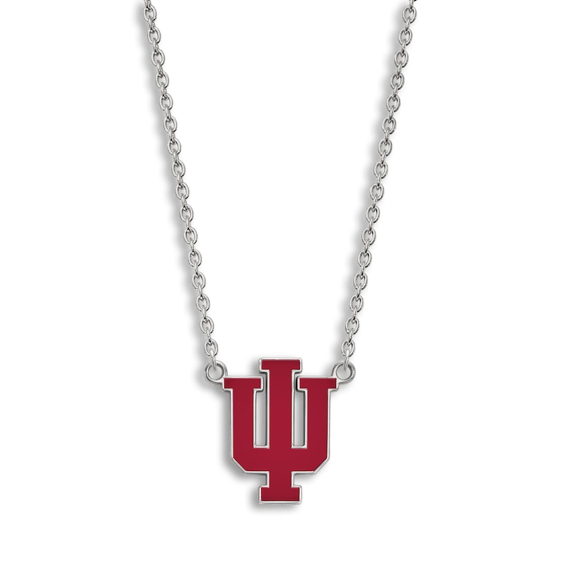 Indiana University Large Enamel Pendant Necklace Sterling Silver 18"