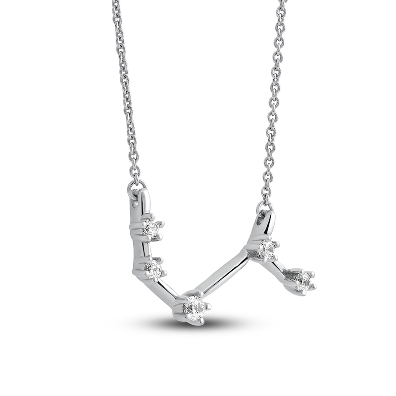 Diamond Aries Constellation Pendant Necklace 1/6 ct tw Round 14K White Gold