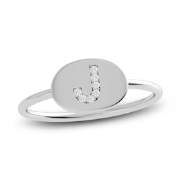 Juliette Maison Diamond Initial Oval Signet Ring 1/15 ct tw Round 10K White Gold