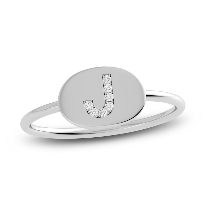 Juliette Maison Diamond Initial Oval Signet Ring 1/15 ct tw Round 10K White Gold