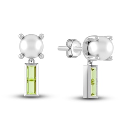 Juliette Maison Natural Peridot Baguette and Freshwater Cultured Pearl Earrings 10K White Gold