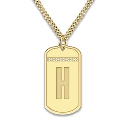 Men's Personalized Initial Pendant Necklace Diamond Accents Yellow Gold-Plated Sterling Silver 20&quot;