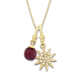Charm'd by Lulu Frost Freshwater Cultured Pearl Star & Lab-Created Ruby Birthstone Charm 18&quot; Box Chain Necklace Set 10K Yellow Gold