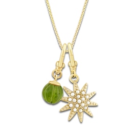 Charm'd by Lulu Frost Freshwater Cultured Pearl Star & Natural Peridot Birthstone Charm 18&quot; Box Chain Necklace Set 10K Yellow Gold