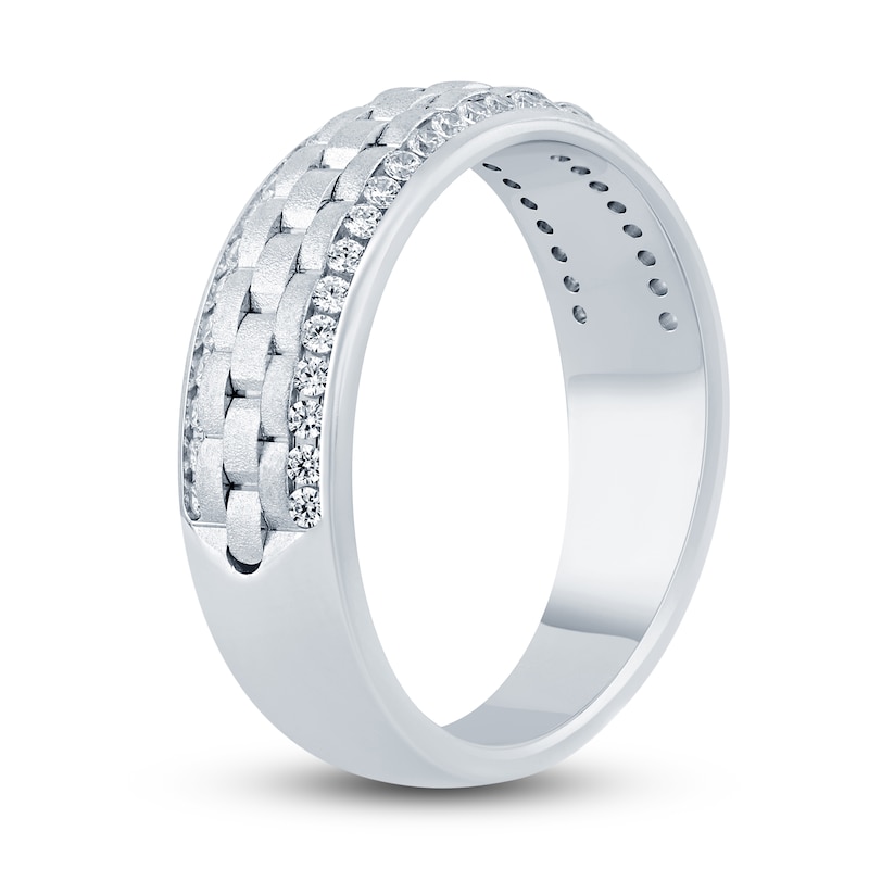 Main Image 2 of Men's Woven Diamond Wedding Band 1/2 ct tw Round 14K White Gold